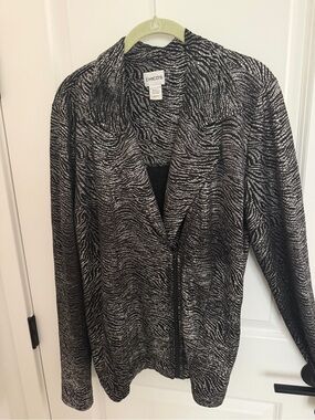 Chico's Black & Silver Wave-Textured Open Front Jacket